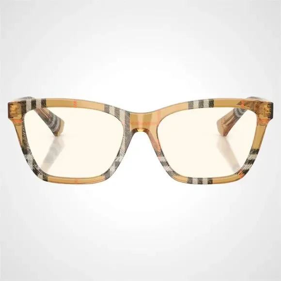 New Burberry Eyeglasses Brown Check Sand Square 52mm w/ Box & Case BURBERRY